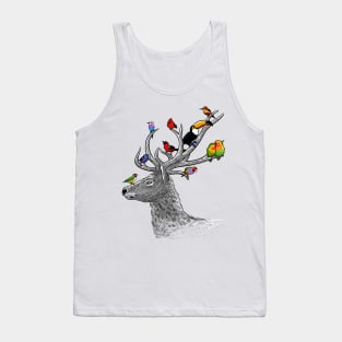 Deer with tropical birds Tank Top